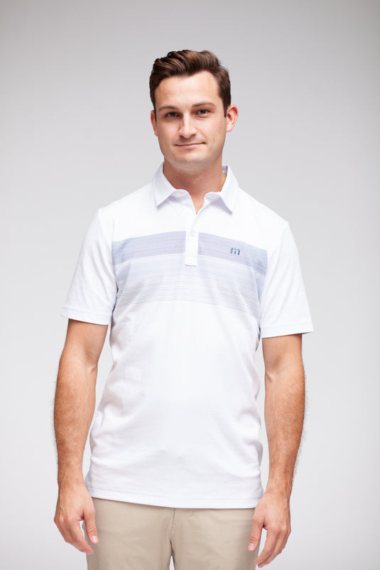 TravisMathew White Coastal Chest Stripe Polo
